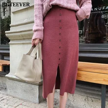 Осенне-зимняя Толстая Женская трикотажная юбка однобортный хип пакет спереди сплит женские трикотажные юбки элегантная женская юбка