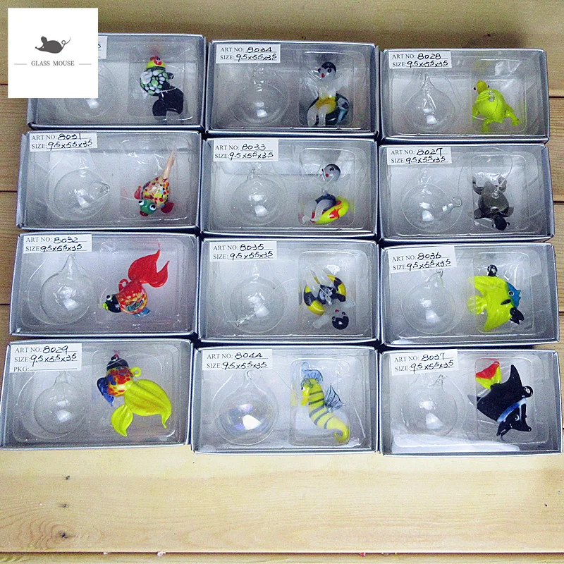 

12pcs Aquarium decorative figurines Miniature Glass Marine animals Statues floating charms sea fish pendant ornament accessories