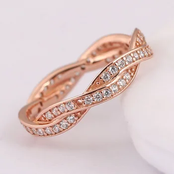 

Original Rose Gold Pave Love Eternal Braided With Crystal Ring For Women 925 Sterling Ring Wedding Gift Fine Jewelry
