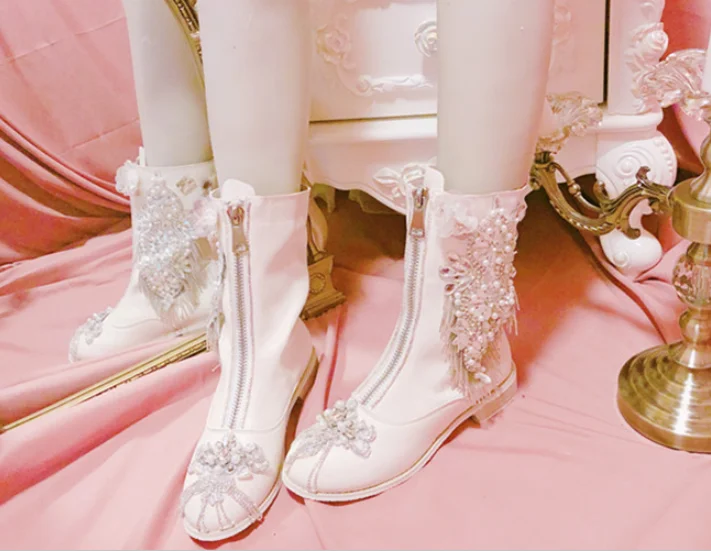 Ботинки Martin ручной работы с кисточками и молнией спереди; ботинки для девочек средней высоты; зимняя обувь в винтажном стиле «лолита» на плоской подошве; обувь на низком каблуке с круглым носком; Kawaii