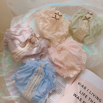 

Women's Panties Japanese Vintage Sweet Bowknot Net Yarn Underpants Girl Low Waist Waveselvedge Knickers Student Briefs Underwear