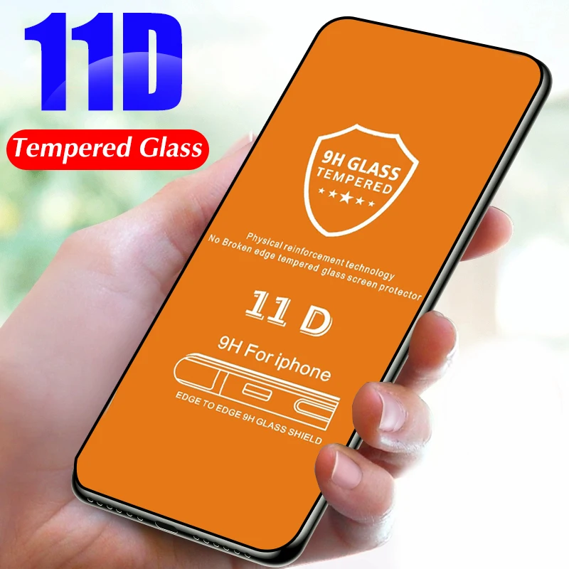 

11D Curved Edge Full Cover Protective Glass On For iPhone 11 Pro Max On For iPhone X XR S Max 6 6s 7 8 Plus Protector Glass Film