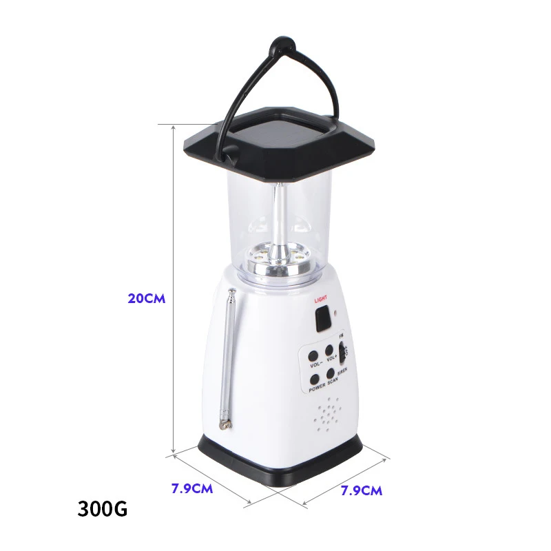 Multi-Functional Powered Solar Crank LED Light Portable Outdoor Camping Tent Lamp with AM/FM Radio