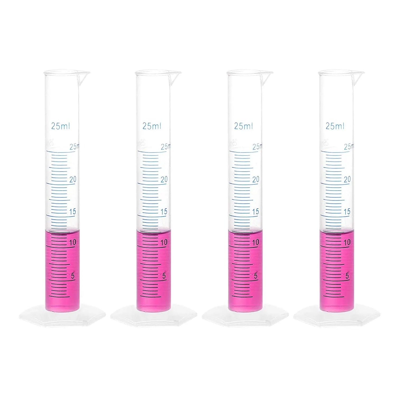 25ML/50ML/100ML 플라스틱 졸업 실린더, 2 양면 측정 라인, 투명 육각 기본 실험실 홈