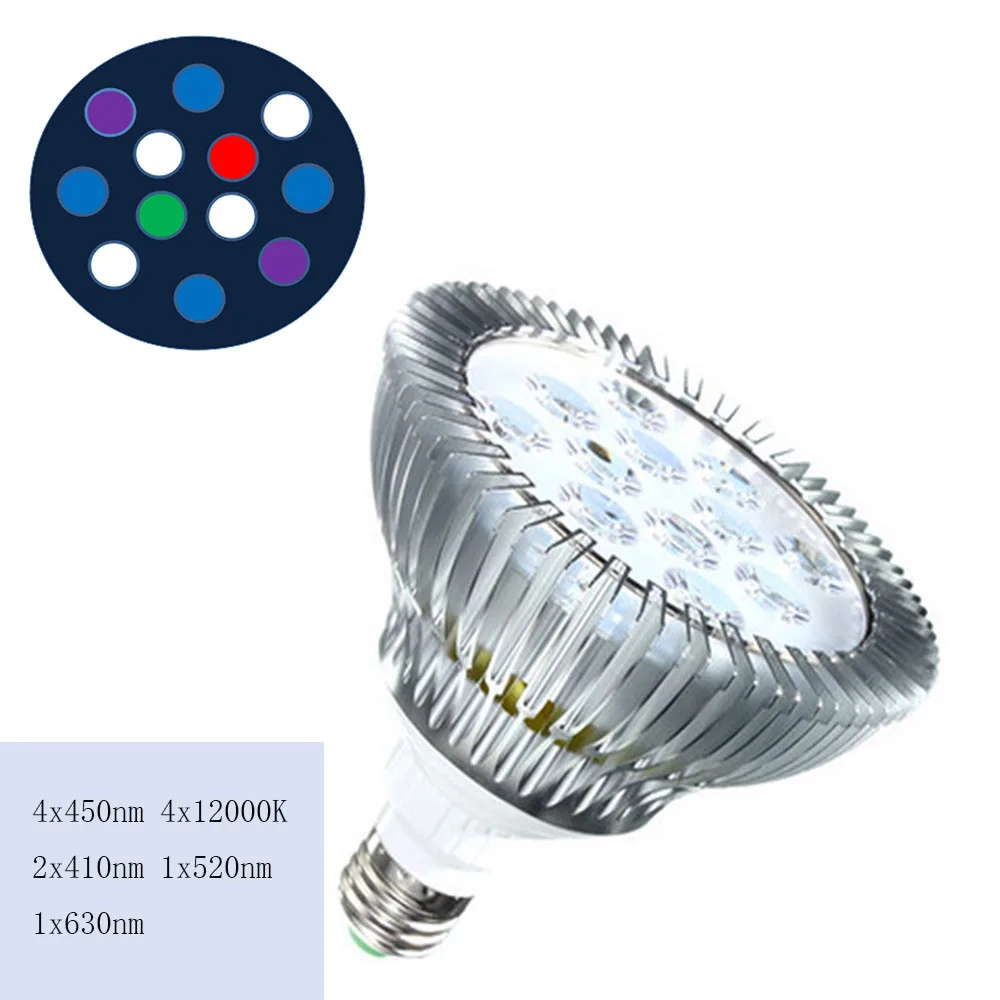 12A Bulb only Полный спектр светодиодный светильник для аквариума ing E27 12000K светодиодный аквариумный светильник светодиодный Par30/38 Aqua светильник для тропических аквариумов - Цвет: 12A Bulb only