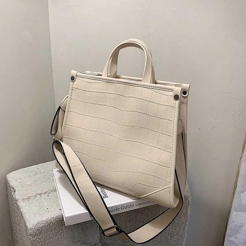 

Fashion Stone Pattern Women Handbags Large Capacity Tote Luxury Wide Strap Shoulder Bags Female Designer Leather Crossbody Bag