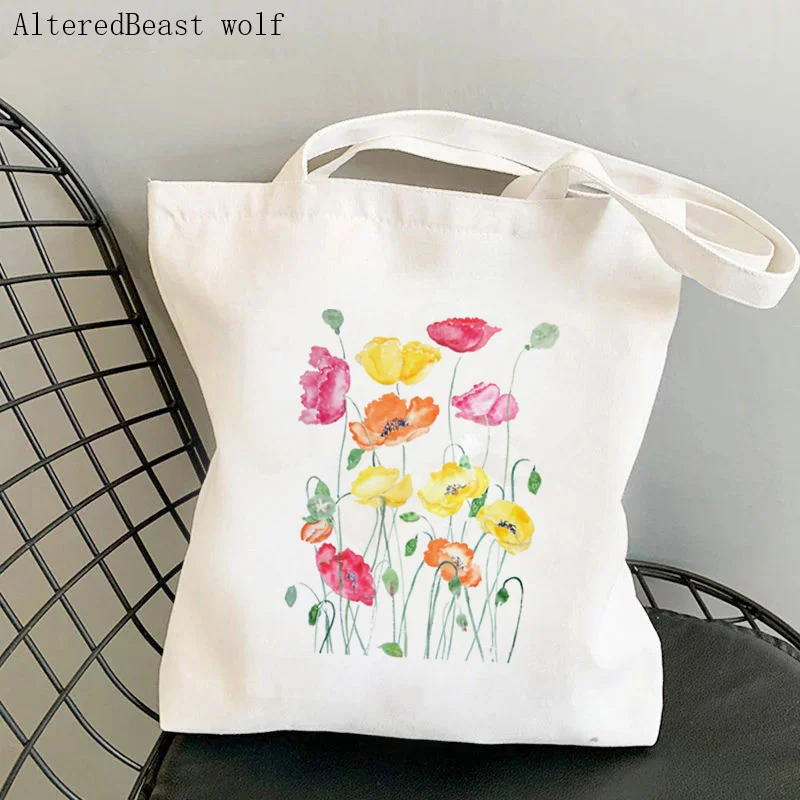 Women Shopper bag yellow orange and red cosmos flowers Bag Harajuku Shopping Canvas Shopper girl handbag Tote Shoulder Lady Bag