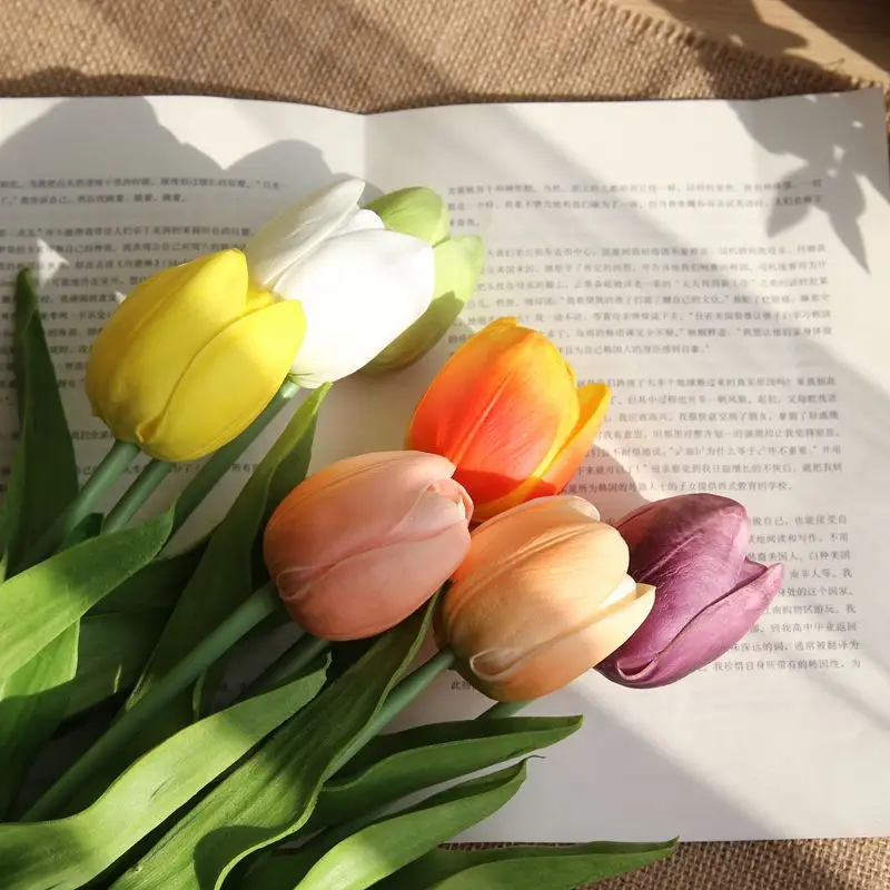 

10pcs/lot Simulation Large Tulip PU Artificial Flower Real Touch Tulip Flower for Wedding Home Flower Decoration Photo Props