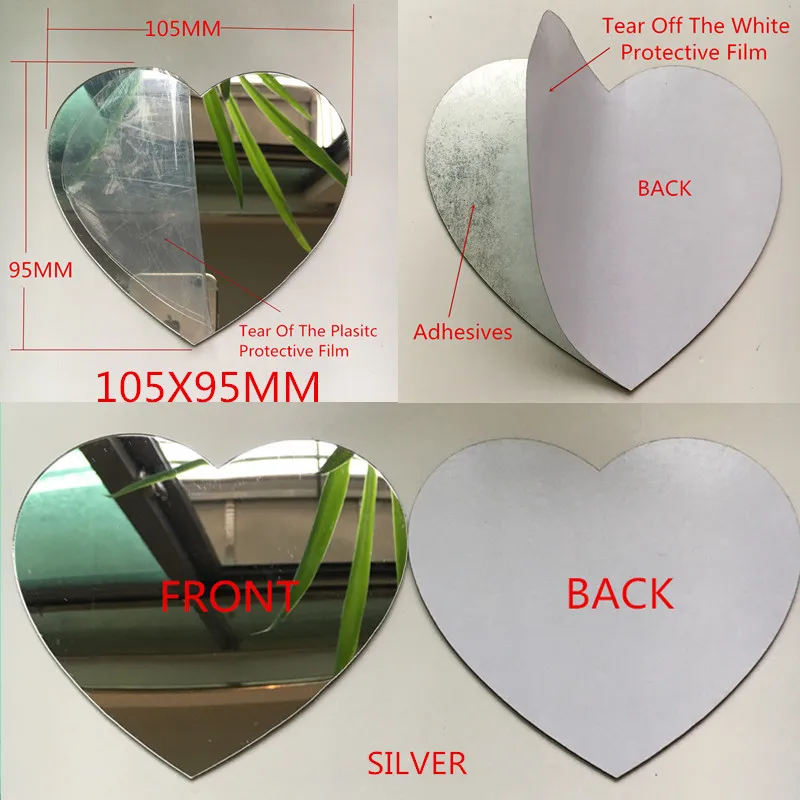 Silver Heart Adhesi 10 шт. диаметр 100x1 мм акриловые настенные зеркала круглый лист наклейки Пластик PMMA стекло отель декоративные линзы Miroir Фреска DIY плак - Цвет: Silver Heart Adhesi