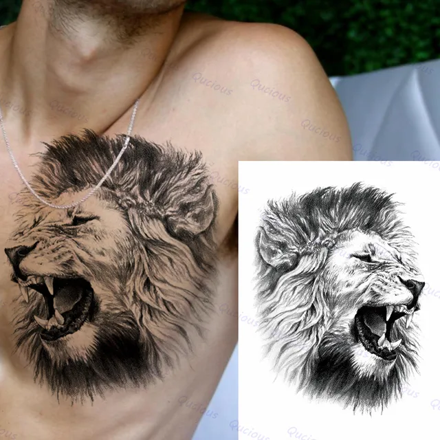 Realistic Lion Tattoo Sticker For Men Women Adult Tiger Fox Compass Temporary Tattoos Arm Thigh Large Transfer Tattoo Armband Temporary Tattoos Aliexpress
