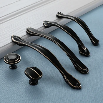 FCFC Black Gold Cabinet Handles Solid Zinc Alloy Kitchen Cupboard Pulls Drawer Knobs Furniture Handle Hardware