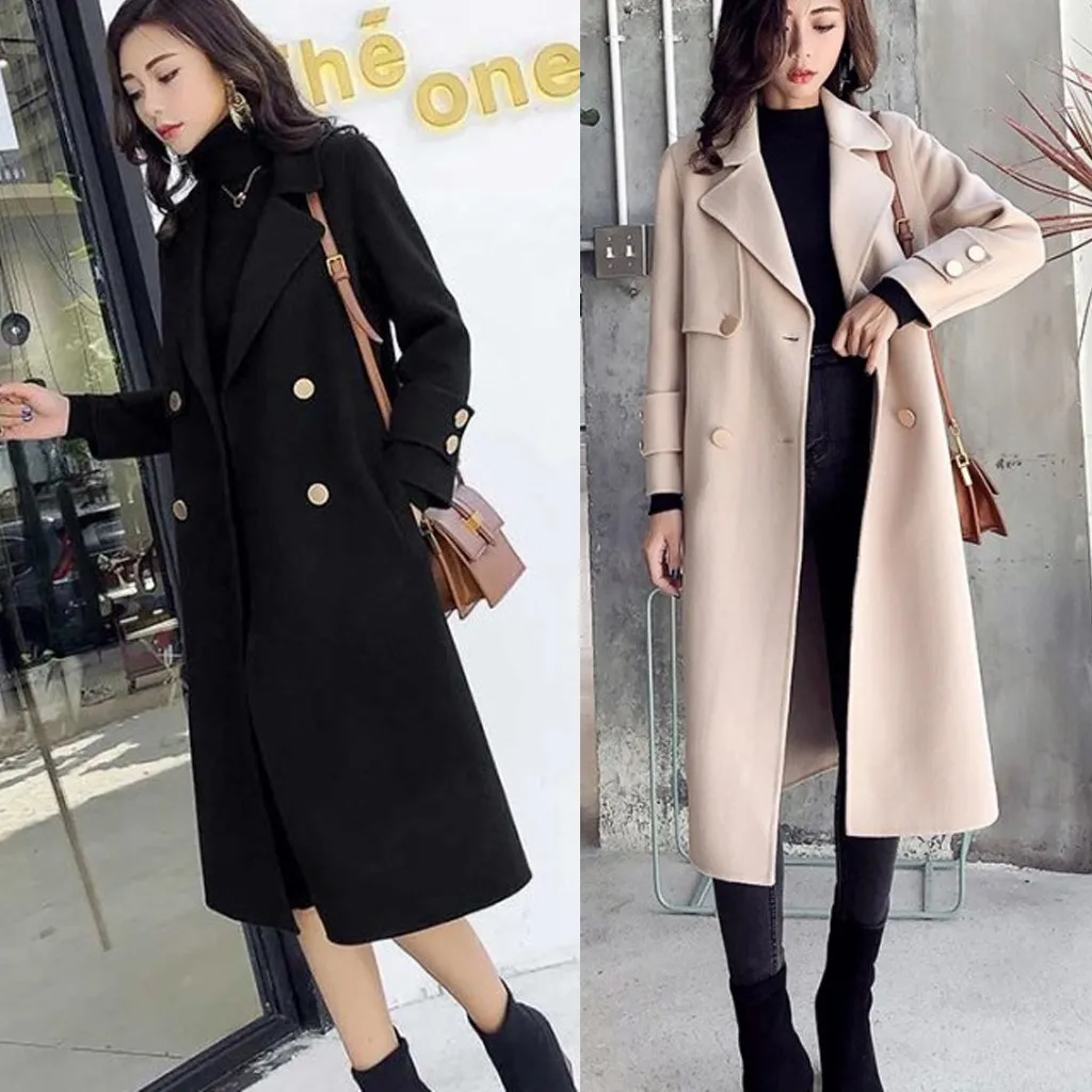 Женское шерстяное пальто SAGACE длинное облегающее на пуговицах с длинным рукавом в