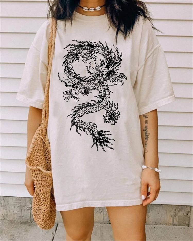 Camisetas con estampado de dragón para camiseta Tumblr divertida, traje Grunge, ropa de estética, camisetas de algodón de moda de verano|Camisetas| AliExpress