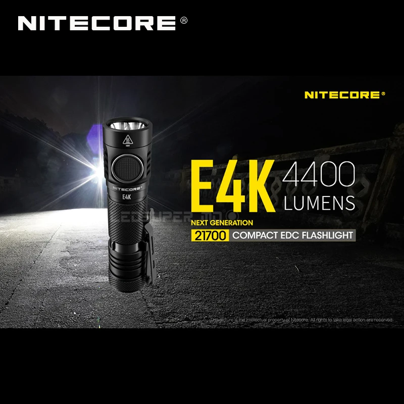 Фонарик NITECORE E4K следующего поколения 4400 люмен 4 светодиода CREE XP-L2 V6 21700 компактный