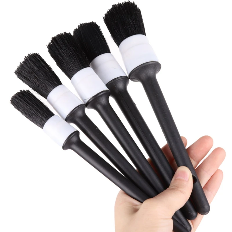 

5PC/Set Detailing Brush Cleaning Natural Boar Hair Brushes Car Auto Detail Tools