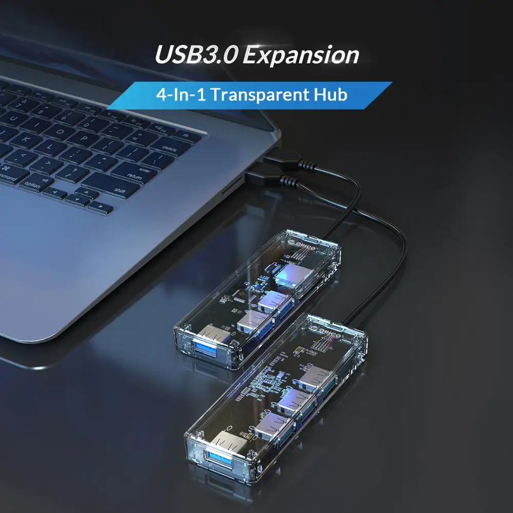 Концентратор ORICO Mini с 4 портами USB 3 0 прозрачный высокоскоростной считыватель карт