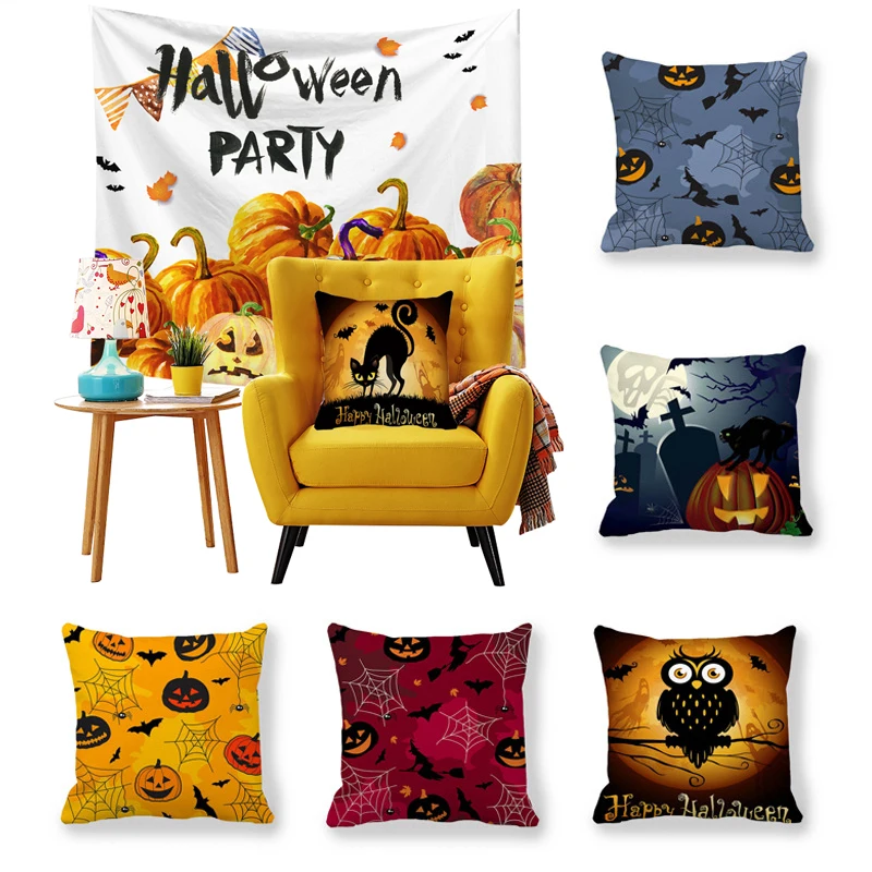 Halloween Collection Cartoon Horror Pumpkin Bat Ghost Pillowcase Decorative Hotel Car Chair Home Decor Pillow Case | Дом и сад