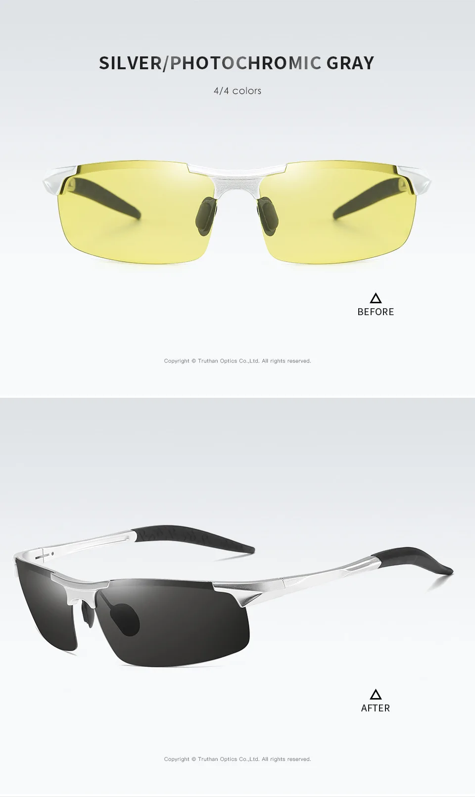 Mens Photochromic Polarized Glasses for Driving Anti Glares Day Night Vision Goggles Yellow To Gray Aluminum Sports Eyewear 5933