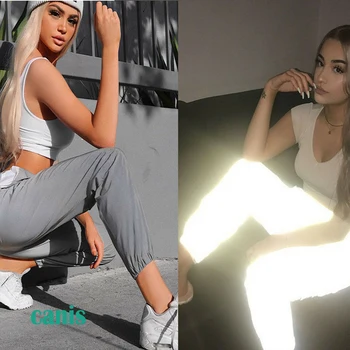 

Sweatpant For Women 2019 New Reflective Pants Hip Hop Dance Show Party Night Jogger Baggy Trousers