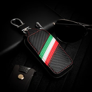 

Carbon Fiber Genuine Leather Car Key Case Italian Flag Zipper Key Cover Intelligent Folding Wallet for FIAT JEEP LANCIA FORD KIA