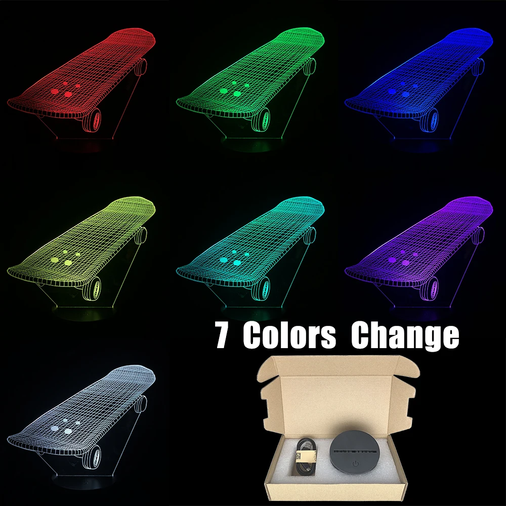 Скейт скутера Форма 3D иллюзия Лампа многоцветный светодиодный настольный ночник