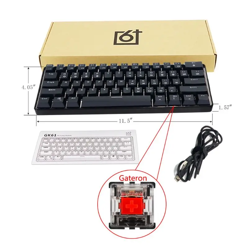 RGB LED Backlit Wired Mechanical Keyboard Portable Compact Waterproof Mini Gaming Keyboard 61 Keys Gateron Switchs 3