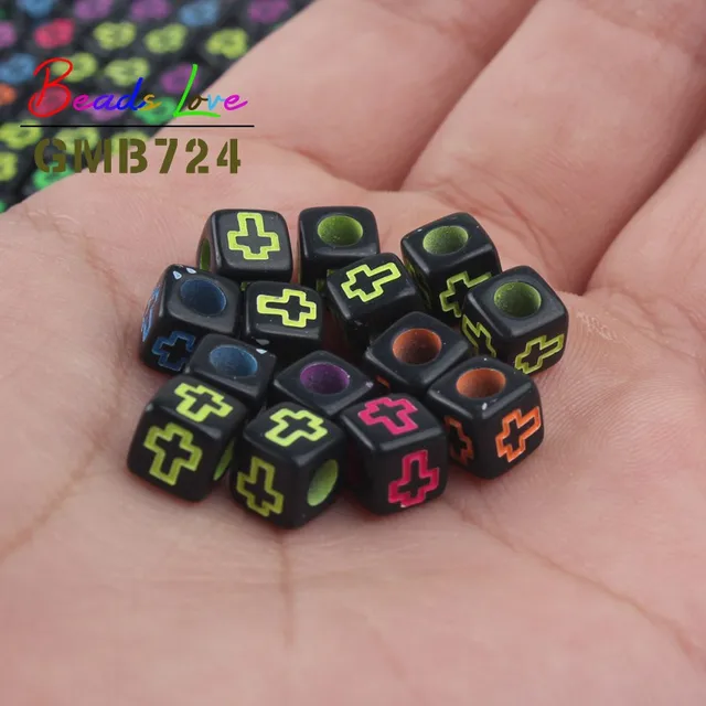 Mixed Letter Acrylic Beads Round Flat Alphabet Digital Cube Loose Spacer Beads For Jewelry Making Handmade Diy Bracelet Necklace 6x6mm Cross