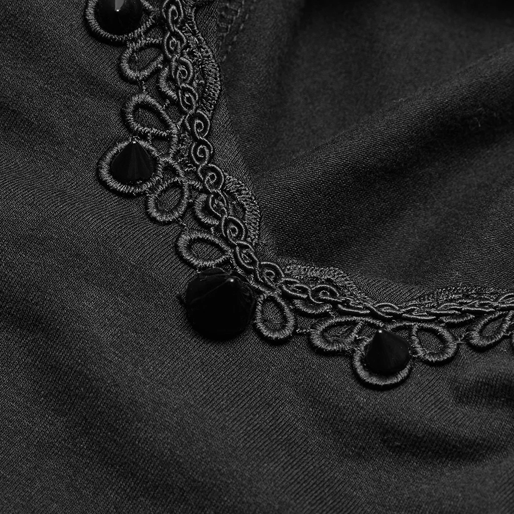 PUNK RAVE Women Gothic Mysterious Soul Long Sleeve T-shirt Knit Pleated Chiffon Lantern Sleeves Hollow Off Shulder Sexy Shirt