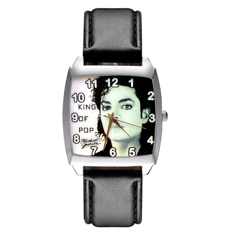 Cartoon Michael Jackson Style Wrist Watch Rectangle Dial Children Women Kids Student Boys Girls Quartz Leather Clock JD67