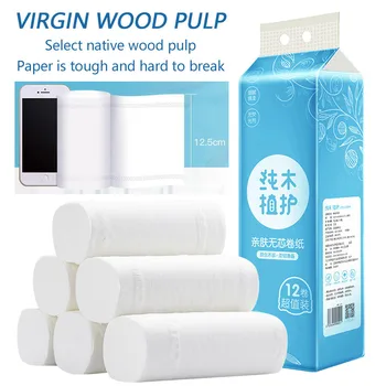 

12pcs Roll Replacement Rolls Paper 4 Layer Thickened Toilet Table Kitchen Paper Coreless Home Carta Igienica White Fast Ship