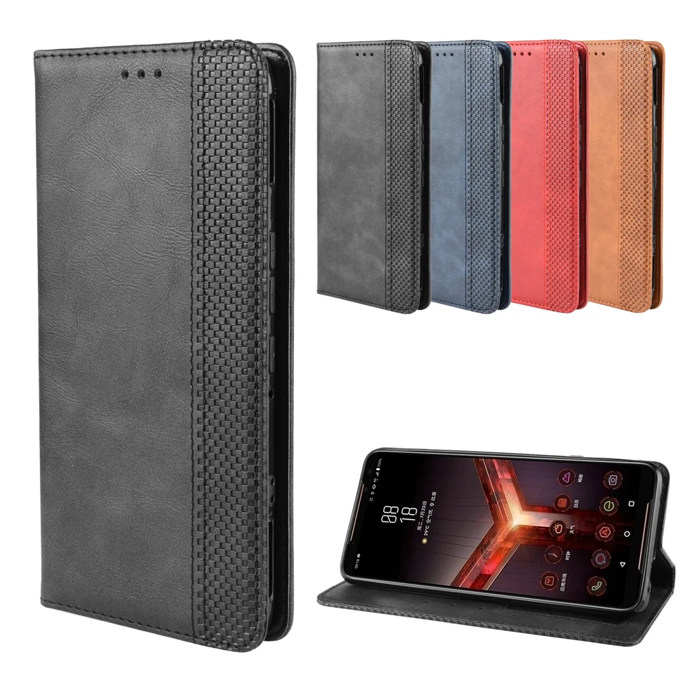 

Luxury Retro Slim Leather Flip Cover Asus ROG Phone II 2 Case Wallet Card Stand Magnetic Book Cover for Asus ZS660KL Phone Cases