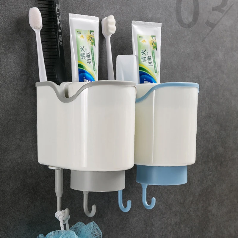 Plastic Toothbrush Holder With Gargle Cup Wall Suction Cups Rack Shaver