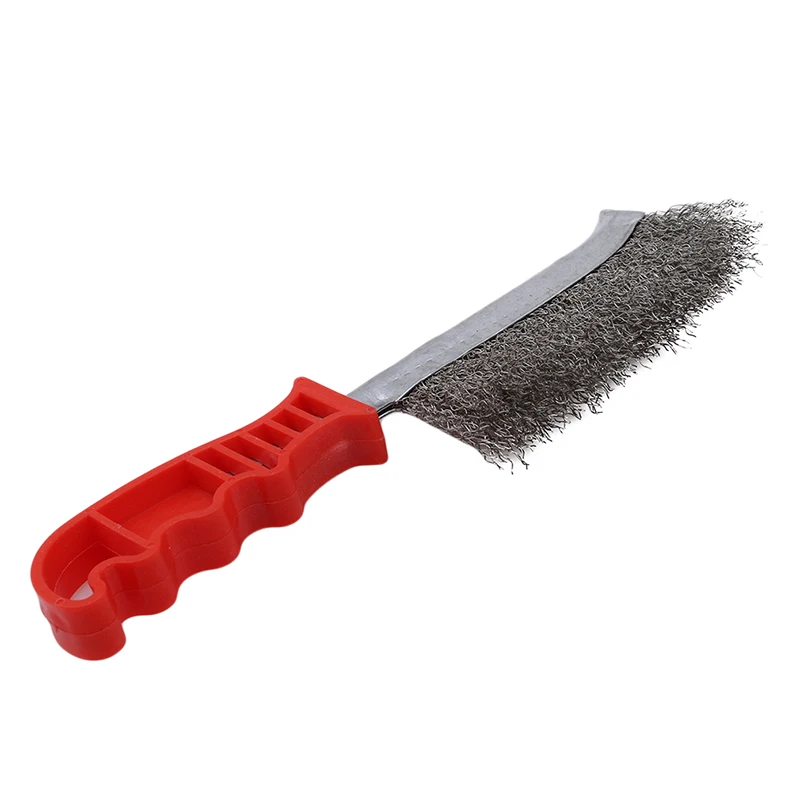 Brosse de nettoyage pour barbecue, manche en plastique rouge, brosse en fil d'acier, brosse de dérouillage en placage de cuivre, accessoires de nettoyage de grille de barbecue_voghion.com