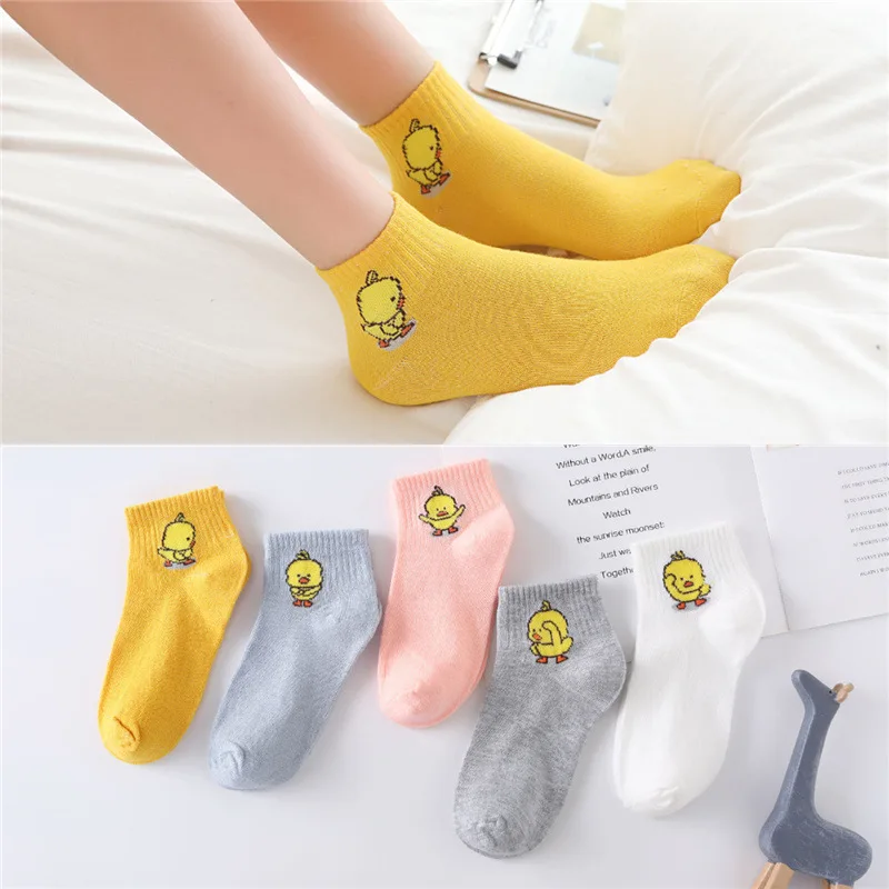 5 пар, женские носки, осень/весна, хлопок, дышащие, спортивные, смешная желтая утка, короткие носки до лодыжки, женские короткие носки s