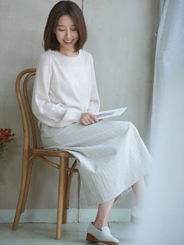 

CYNTHIA 2020 New Women's Spring Vintage Stripe Skirts Original Design Long A-line Cotton Skirts