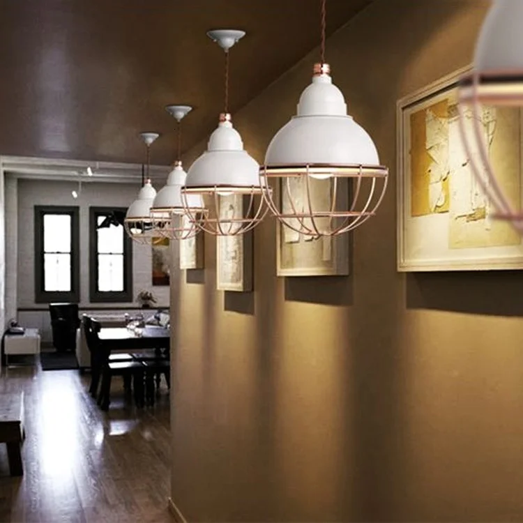 Vintage Industrial Lamp Antique White Iron Cage Pendant Light For Coffee Shop Lustre Pendente lamparas de techo colgante