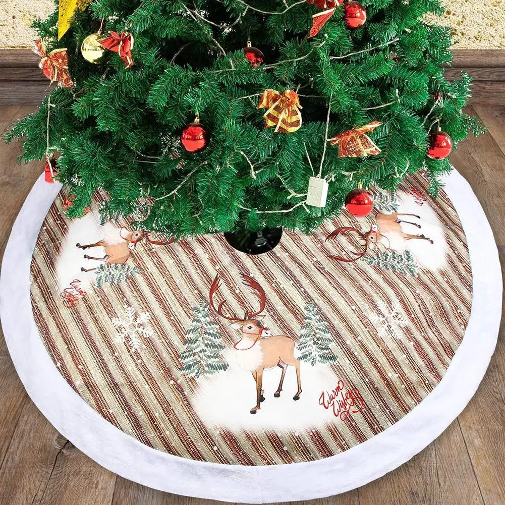 

98cm Christmas Printing Flannelette Tree Skirt Christmas Carpet Under Tree Decorations For Party Xmas Tree Skirts Ornament