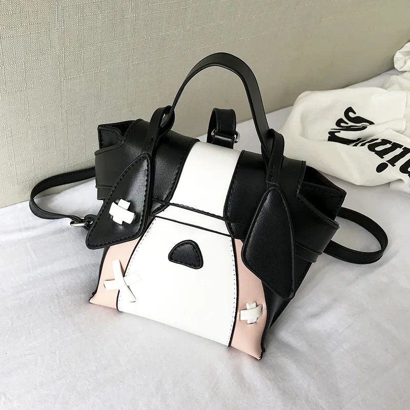 

JIULIN Style stereo pillow bag contrast black and white shoulder bag dog head fashion large capacity women's bag