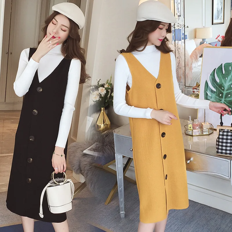 

2018 Autumn Clothing New Style Korean-style Knitted Sweater Vest Dress Two-Piece Set