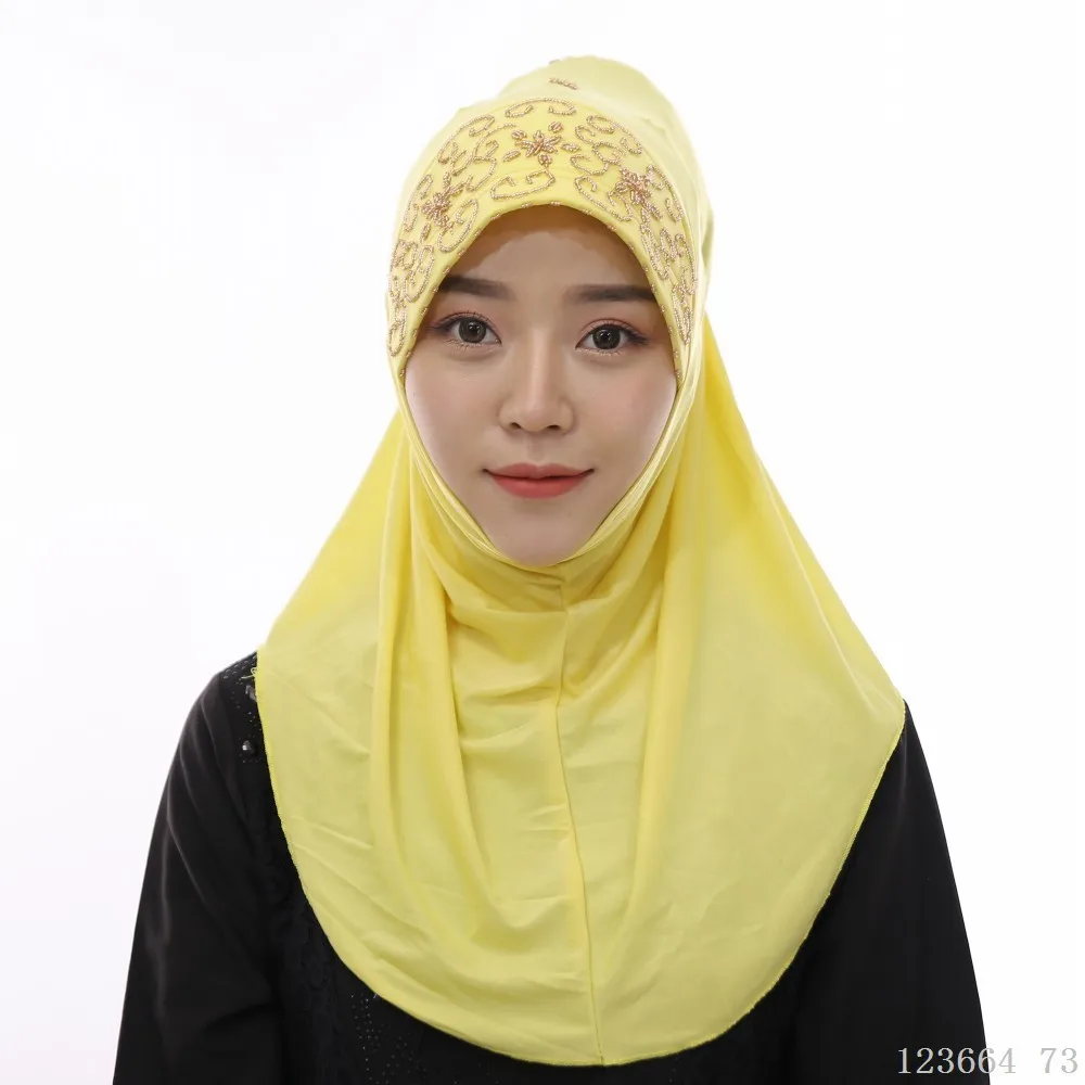 Малайзийский мусульманский ручной работы бисерный головной платок индонезийский удобный покрывающий хиджаб шарф женский - Цвет: 1.yellow