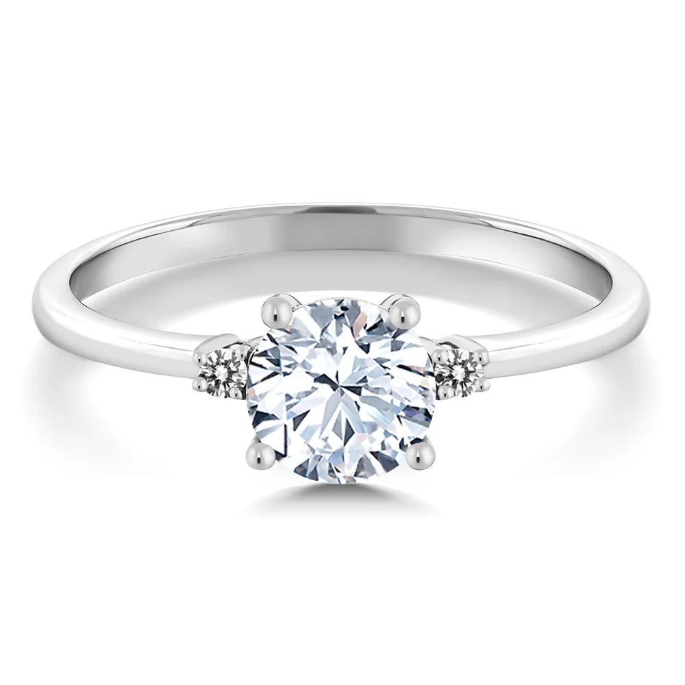 Кольцо GemStoneKing с сапфиром и белыми бриллиантами, 1.23Ct, 10 K, белое золото, для женщин, для помолвки, хорошее ювелирное изделие