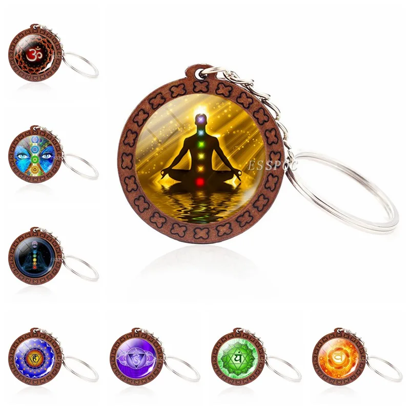 

7 Chakra Symbols Jewelry Chakra Healing Wooden Keychain Meditation Yoga Keychain Handmade Key Chain Holder