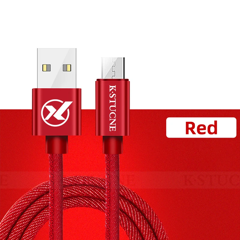 KSTUCNE Micro USB кабель 2.4A 1 м 2 м Быстрая Зарядка Кабель Microusb для samsung Xiaomi htc Android мобильный телефон провод кабель - Цвет: Красный
