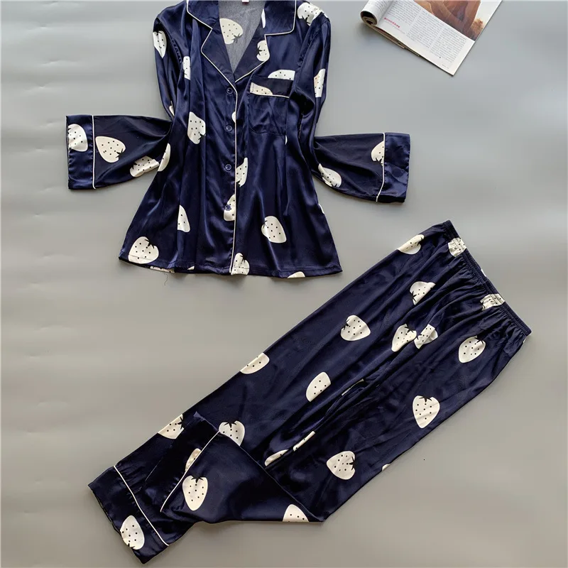 Новая зимняя модная Пижама с фруктовым принтом, Женская атласная сексуальная пижама с длинным рукавом