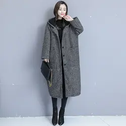 2019 женское осенне-зимнее шерстяное пальто большого размера, версия свободного покроя, длинная секция, плюс бархат, толстое шерстяное