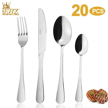 

EHZ Cultery Set Of 20PCS Stainless Steel Tableware knife Dinnerware Set Mirror Polishing Knife Fork Spoon Set Steak dining tool