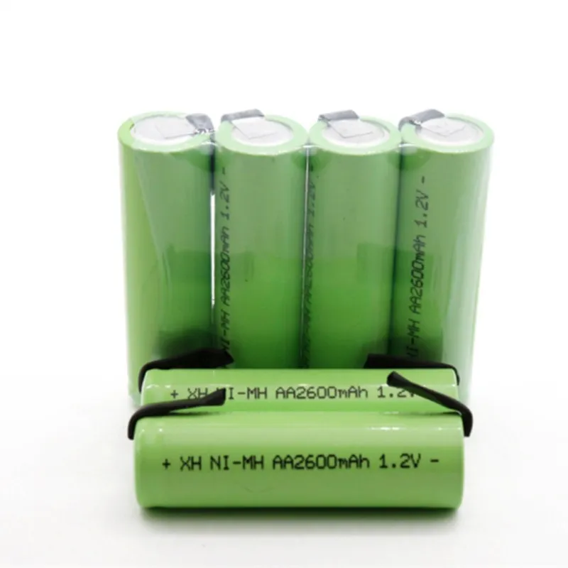 New 1.2V AA rechargeable battery 2600mah NI-MH cell Green shell with welding tabs for Philips electric shaver razor toothbrush |