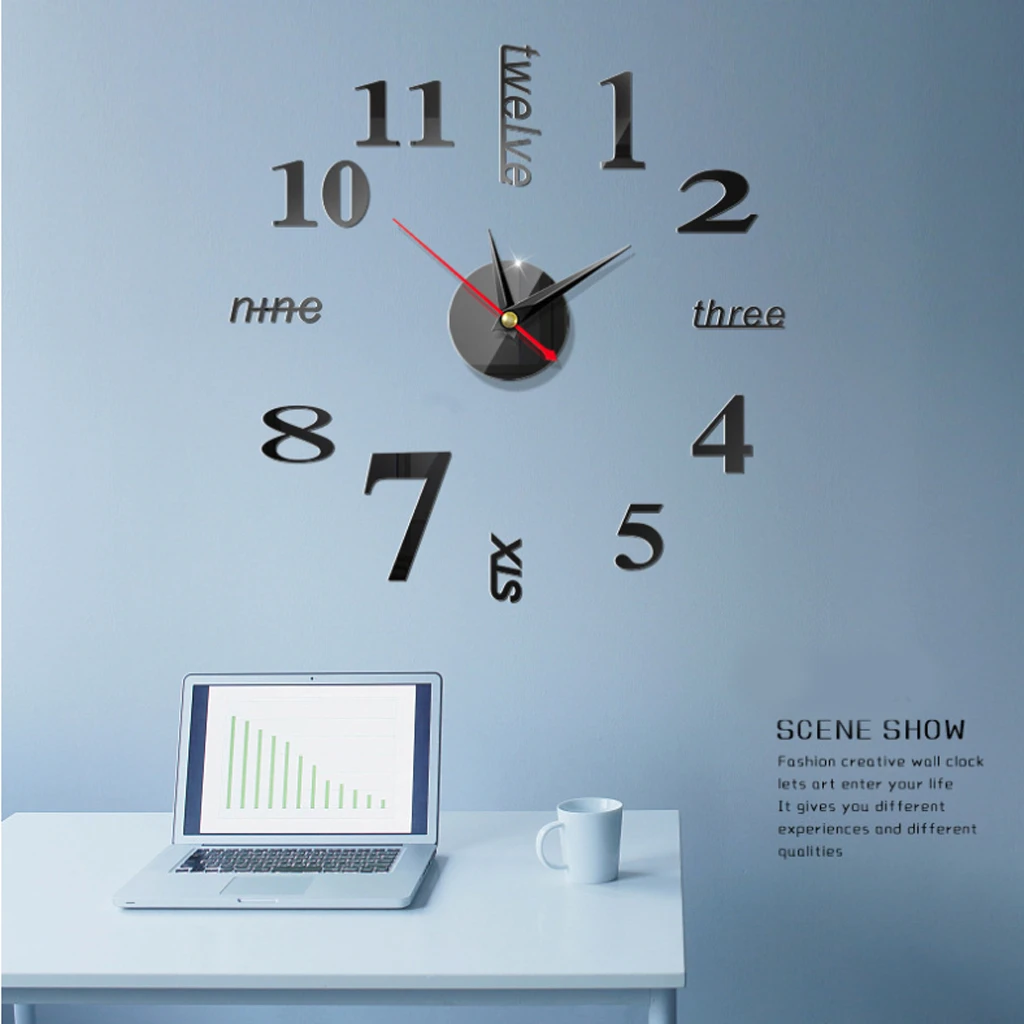 新しい3dミラー壁時計diy大時計ステッカーリビングルームアクセサリーシンプルなデザインハウス装飾黒時計壁 Wall Clocks Aliexpress