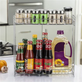 

Two Layers Seasoning Storage Rack Detachable Cans Bottles Organizer Shelf Holder for Home Kitchen Restrant - Silver
