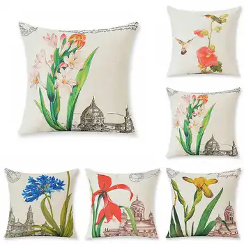 

Fashion Flowers Birds Pillow Case Throw Pillowcase Cotton Linen Printed Pillow Covers For Office Home Textile